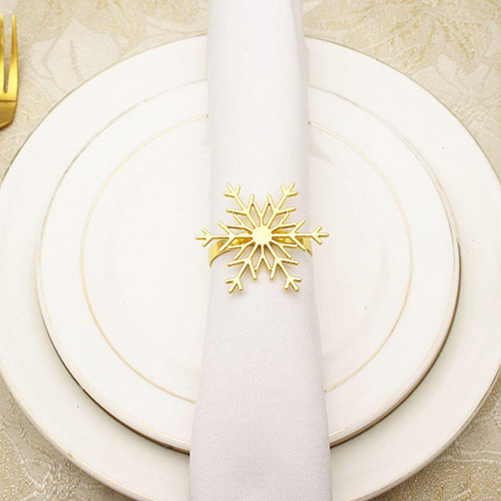 [Elegan] Dekorasi Meja Reuseable Golden Large Untuk Xmas, Pesta, Pernikahan Napkin Holders Snowflake Shaped Napkin Buckle