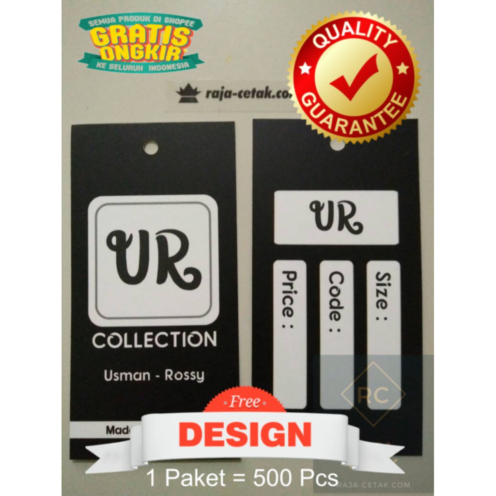 Cetak Hangtag Bolak Balik 500 Pcs Hang Tag 2 Sisi Standar 1 Paket