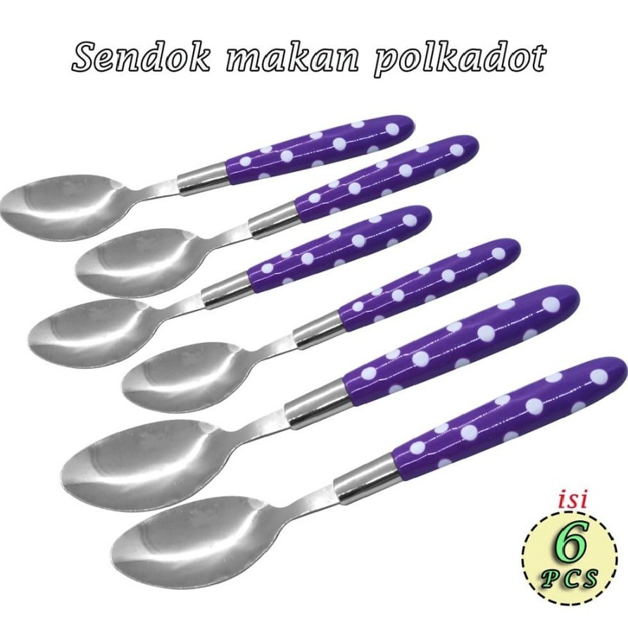 Sendok Makan Polkadot - Sendok Garpu Makan Polkadot (ISI 6pcs) - Sendok Garpu Polkadot isi 6 - Sendok Makan