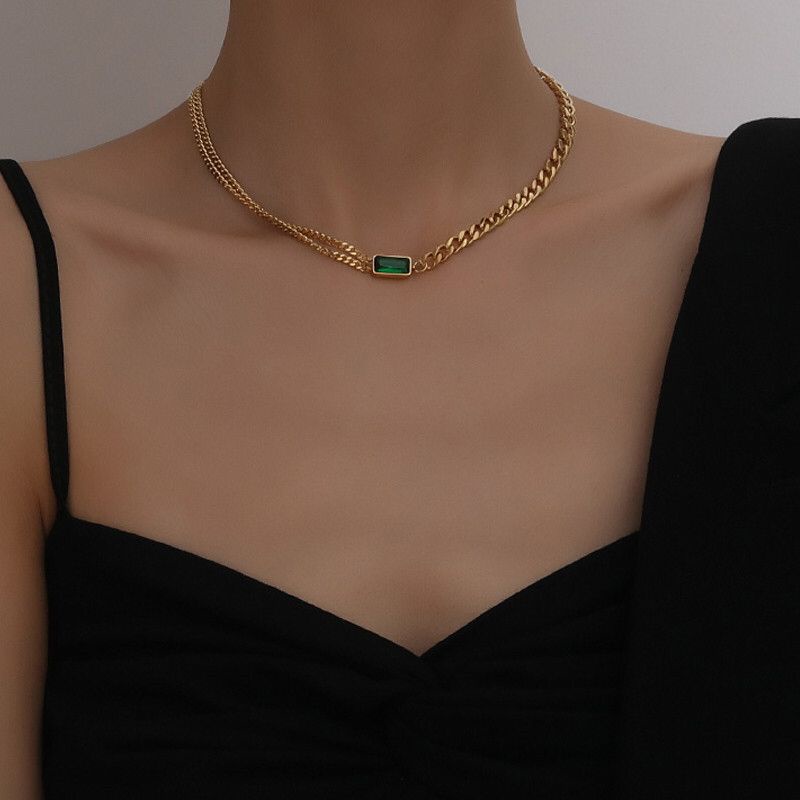 kalung Titanium Sisik Naga Batu Anti Luntur Lapis Emas 18K