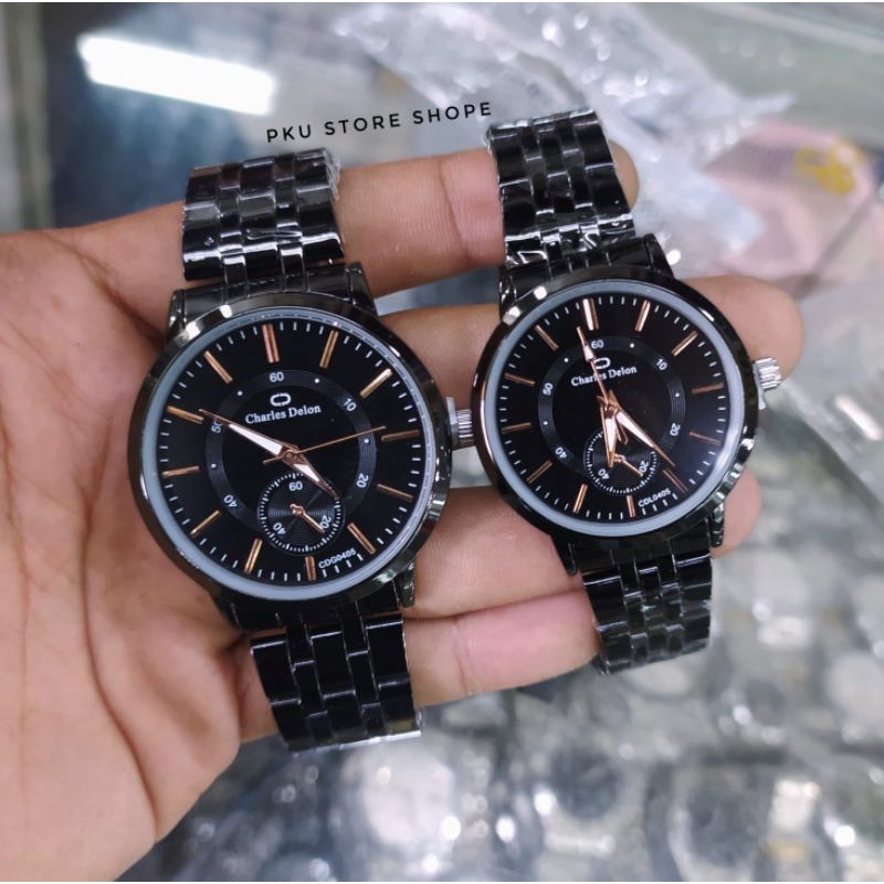 [COD] JAM TANGAN COUPLE STAINLISS STEEL BLACK//JAM TANGAN COUPLE CHARLES DELON TAHAN AIR//JAM TANGAN PRIA ANALOG HITAM//JAM TANGAN WANITA ANALOG HITAM//JAM TANGAN COUPLE MURAH//JAM TANGAN COUPLE SIMPLE BAYAR DI TEMPAT