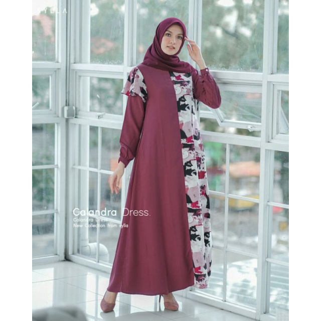 Gamis Calandra dress size XL ori Sylla bahan nom crepe printing nyaman dipakai