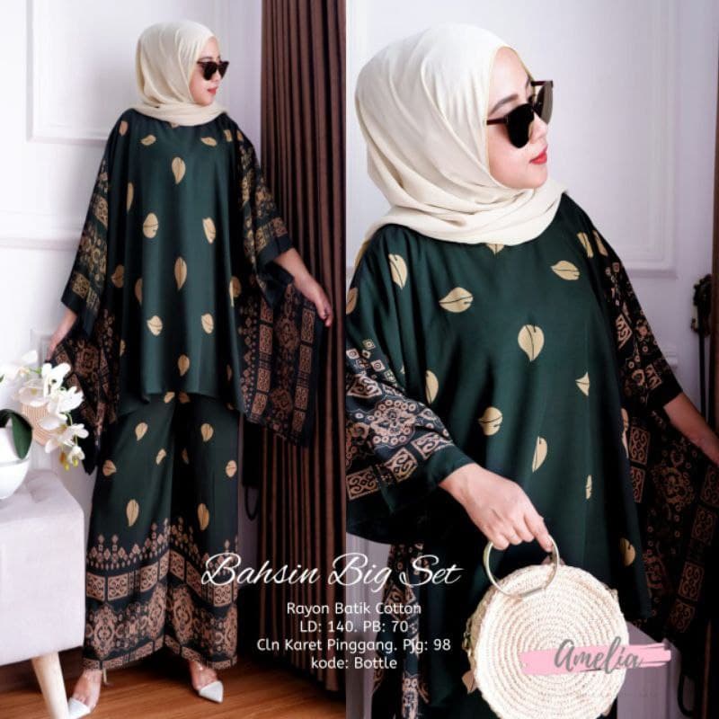 Wayang Set Tunik - One Set Wanita Kekinian Rayon Premium Setelan Wanita Celana Kulot OOTD LD 110 cm