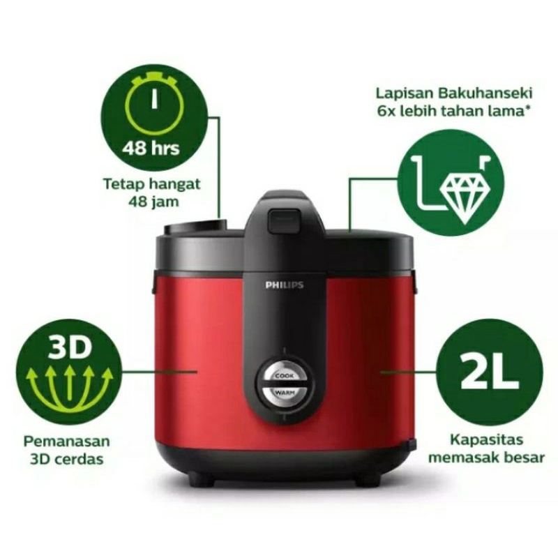 Rice Cooker Philips HD3138 Magic Com Philips 2L HD 3138 Original Garansi Resmi