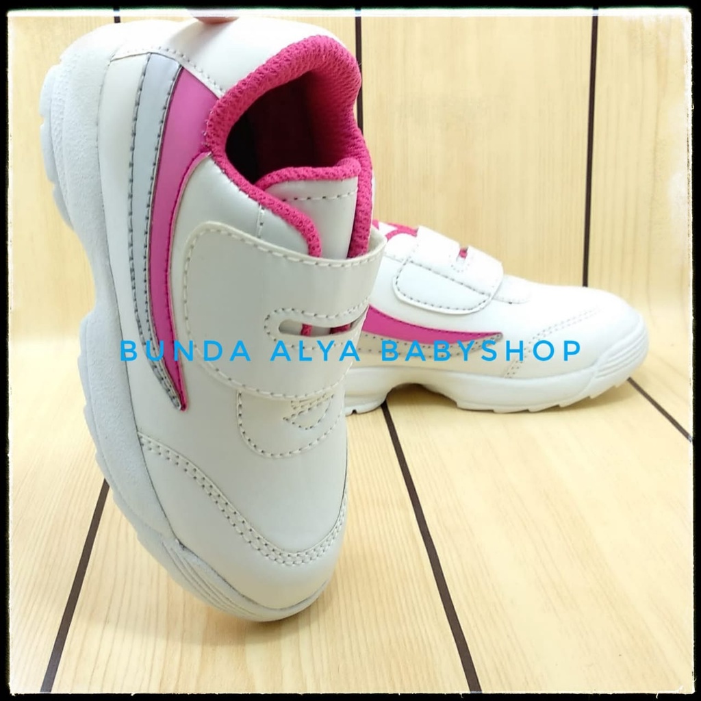 Sepatu Anak Perempuan Sporty Usia 4 Tahunan PUTIH PINK Size 28 - Sepatu Anak Cewek Alas Karet Anti Licin