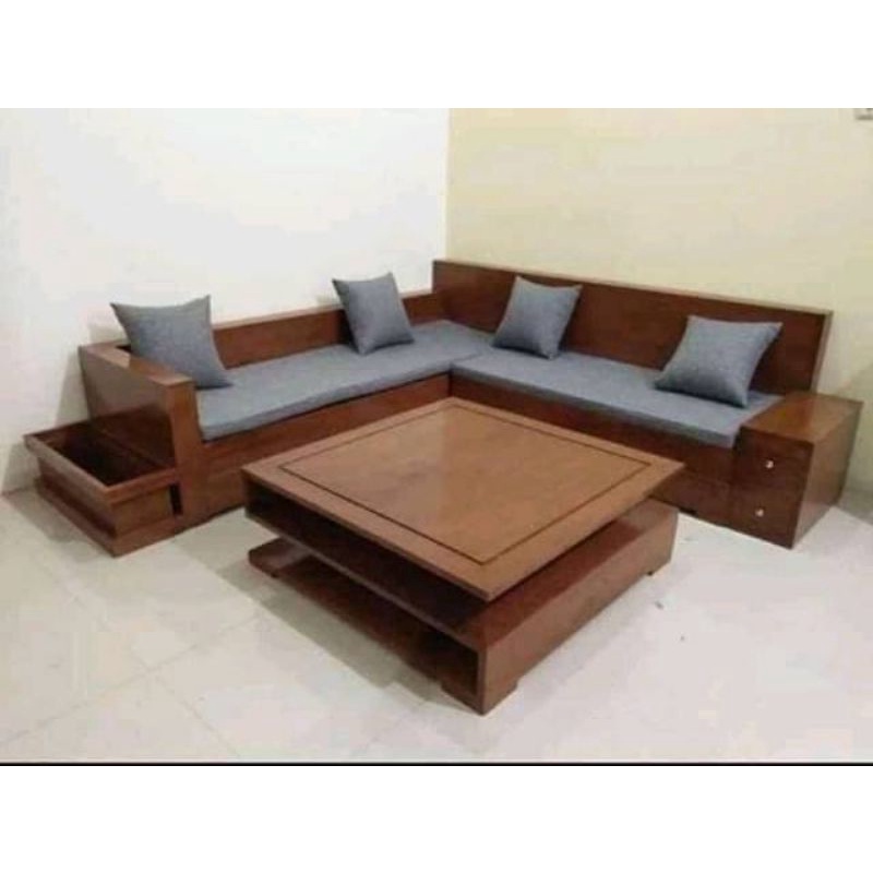 kursi sudut box kayu jati solid+dudukan+bantal / kursi pojok jati