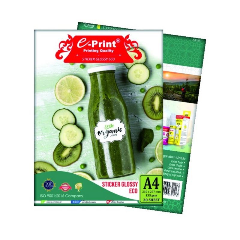 

E-print STIKER glossy ECO 135 GSM A4 isi 20 lembar/kertas stiker mengkilap
