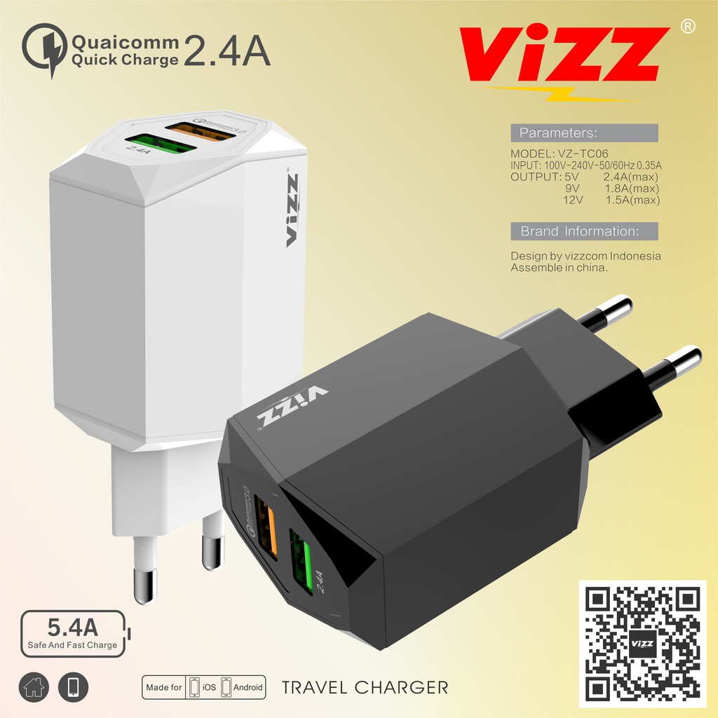 VIZZ VZ-TC06 QC CHARGER QUALCOMM 3.0 ORIGINAL