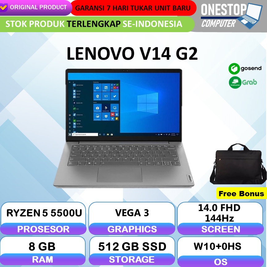 Laptop LENOVO V14 G2 Ryzen 5 5500u Ram 8Gb SSD 512 W10+OHS