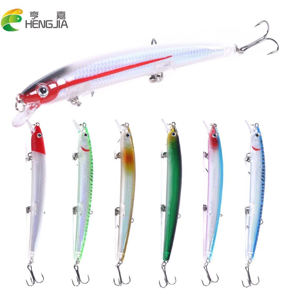 Hengjia 1pc Umpan Pancing Hard Plastic Bait Bentuk Ikan 3D Eyes Ukuran 13.5cm / 15.5g Laser Pattern Inside Fishing Lure 12 Color