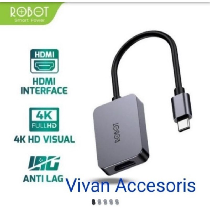 ROBOT HDMI Adapter HT100 Type-C TO HDMI Adapter With 4K HDMI Alumunium