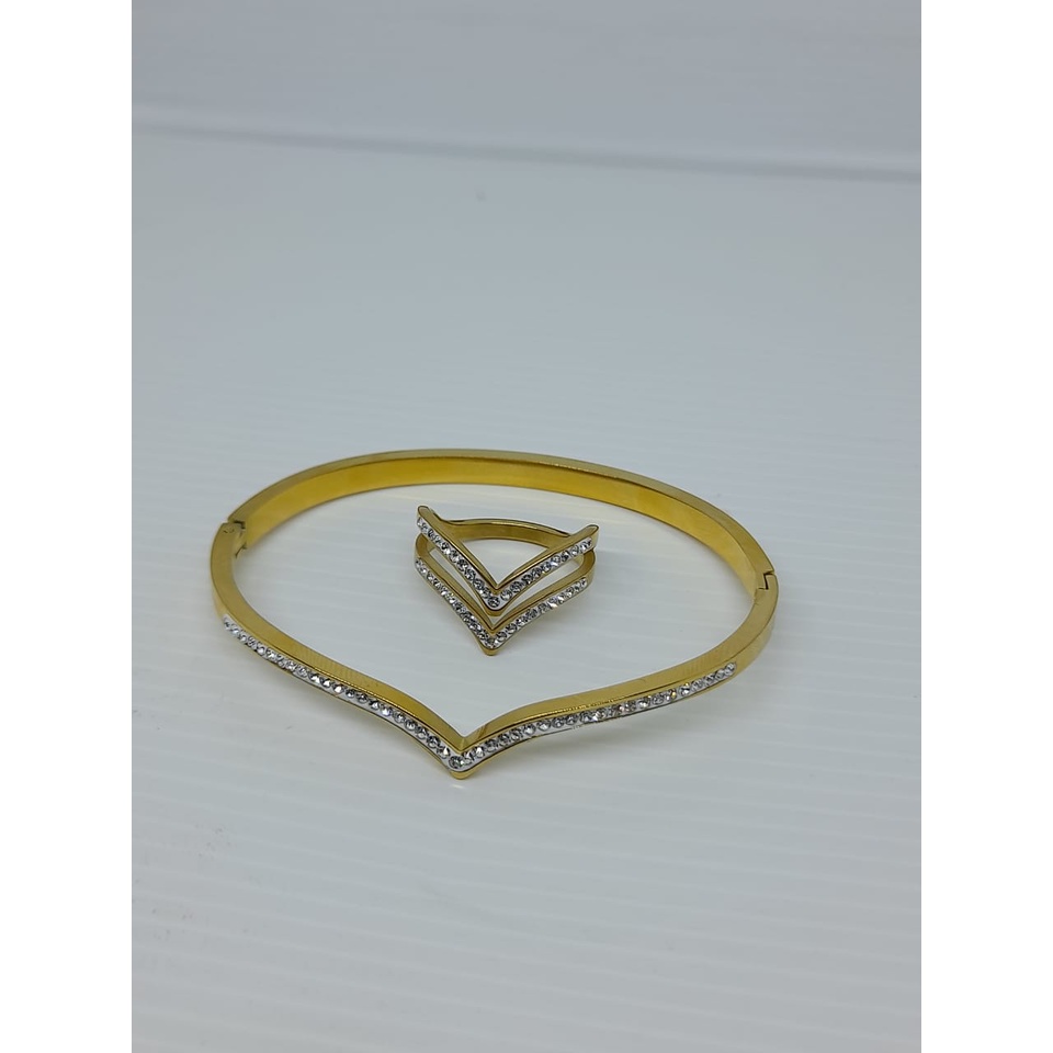 Gelang Titanium Fuji / Gelang Aurel V Viral / Satu Set Gelang dan Cincin Fuji / Anti Karat dan Luntur / Awet Tahan Lama