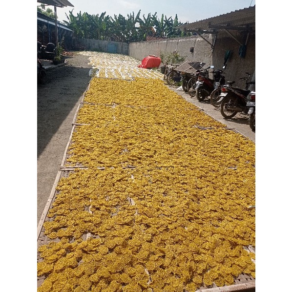 

Kerupuk mie kuning mentah kemasan 750gr mie ciplok khas Tegal dengan ciri khas pabrikan sendiri GURIH RENYAH & HALAL