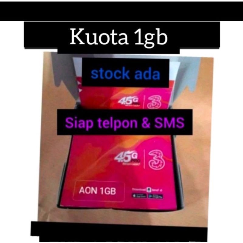 Perdana TRI THREE 3 AON KUOTA 1GB Fresh bisa Terima Telpon & sms dan sudah registrasi & aktif & akti