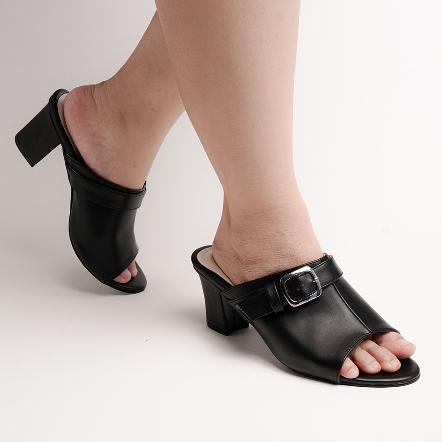 Sandal heels Wanita BIG SIZE 41-42-43-44-45 Sendal heel hitam glamor cewek modis