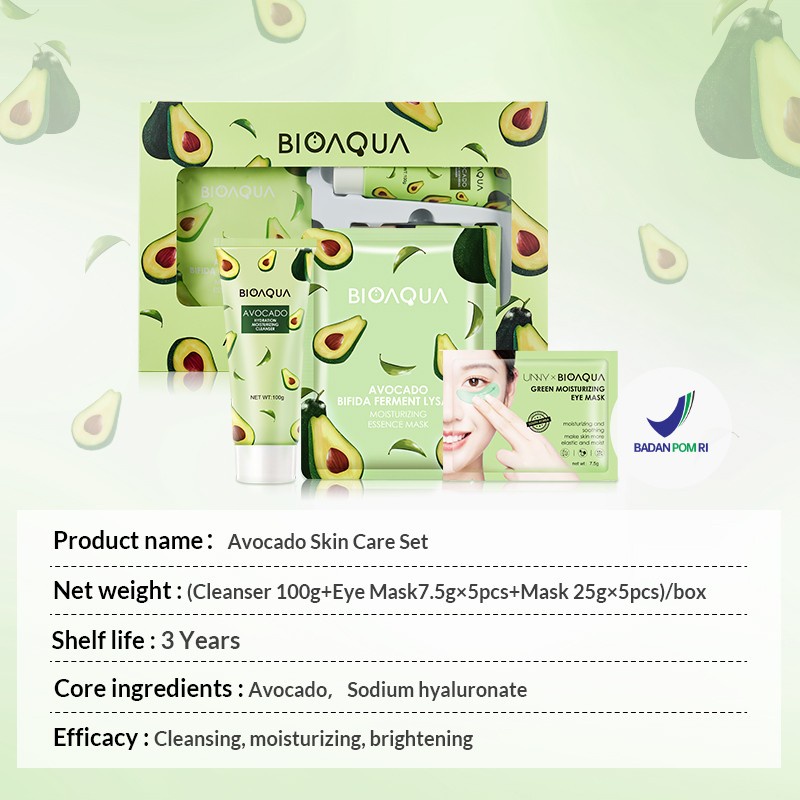 ✨ AKU MURAH ✨ BIOAQUA Avocado Skin Care Set 100g+7.5g*5+25g*5 (@24)
