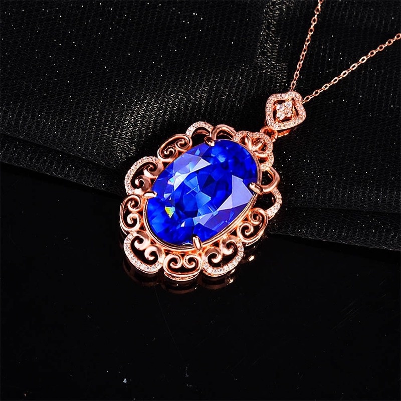 Kalung Rantai Rose Gold Dengan Liontin Sapphire Mewah Untuk Wanita