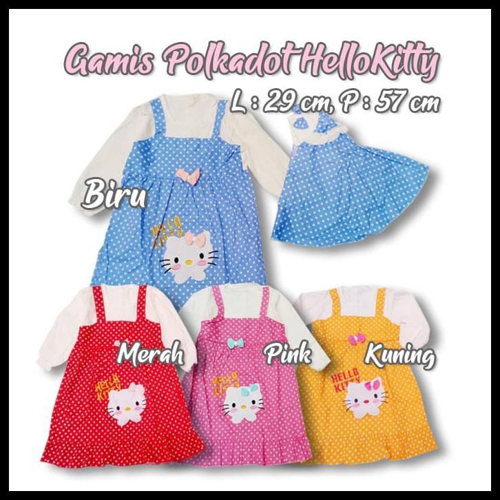 Gamis Hijab Anak Perempuan Hello Kitty Pita Overall Polkadot