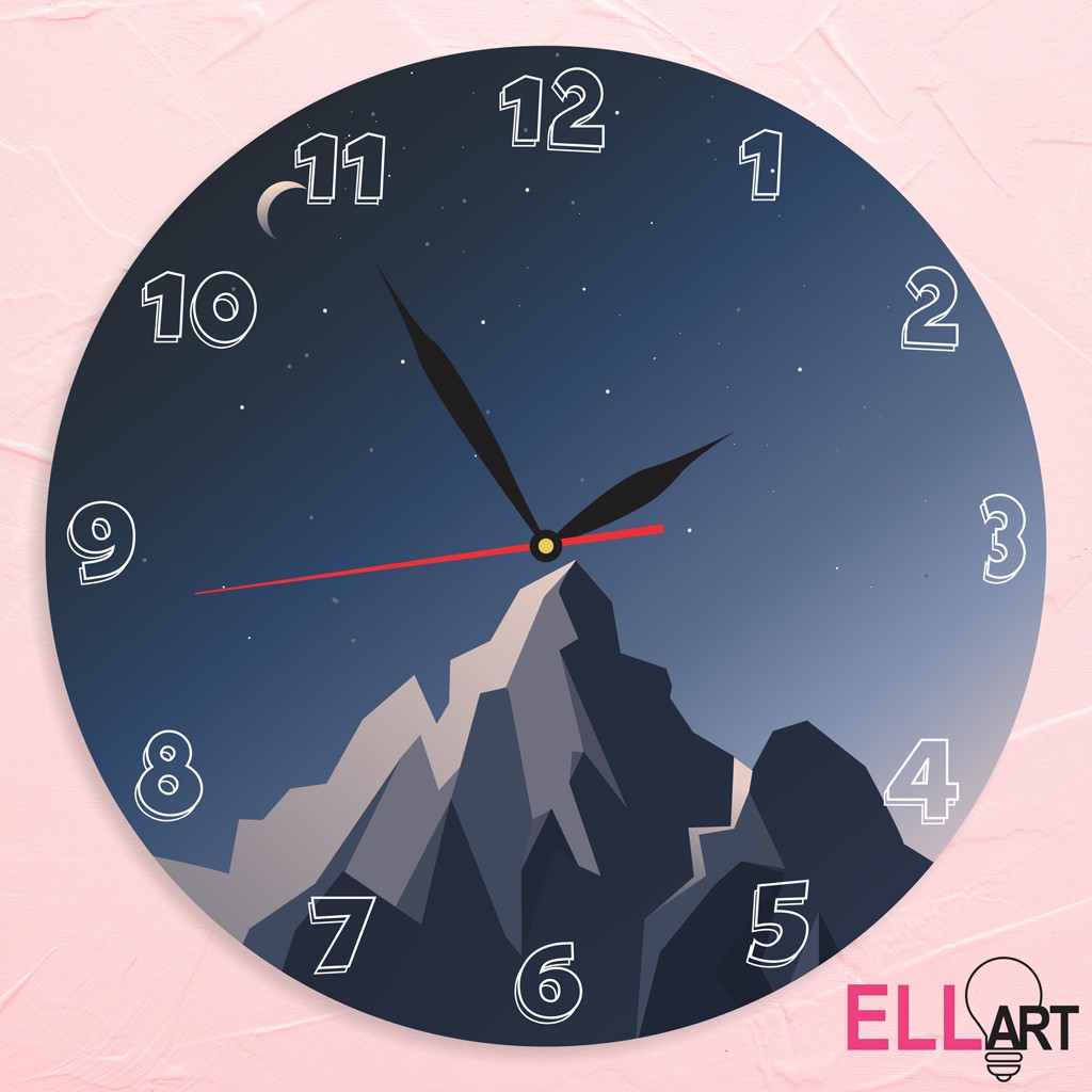 Jam Dinding Unik Purple Hill Home Decor Ungu Abstrak Art Hiasan Rumah Minimalis-MOUNTAIN