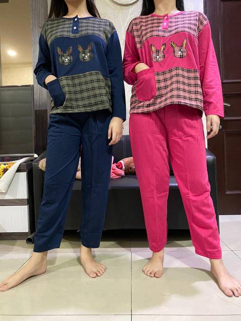 Baju Tidur Wanita Set PP Kaos STD Bahan Tebal 'Acak' Kombinasi Rayon 33-3