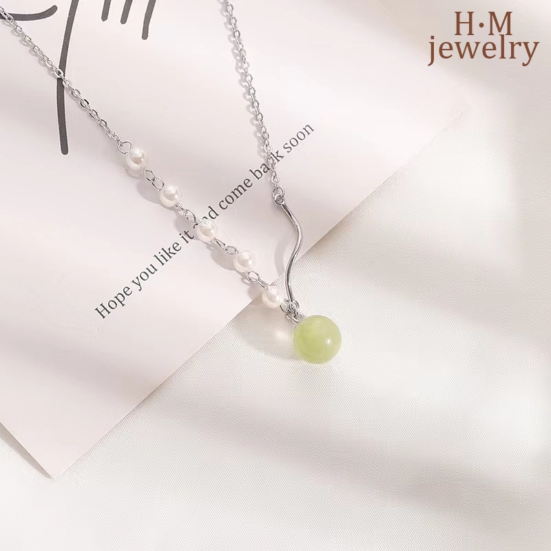 Kalung Rantai Sterling Silver 925 Handmade Dengan Liontin Batu Giok Hetian Untuk Wanita