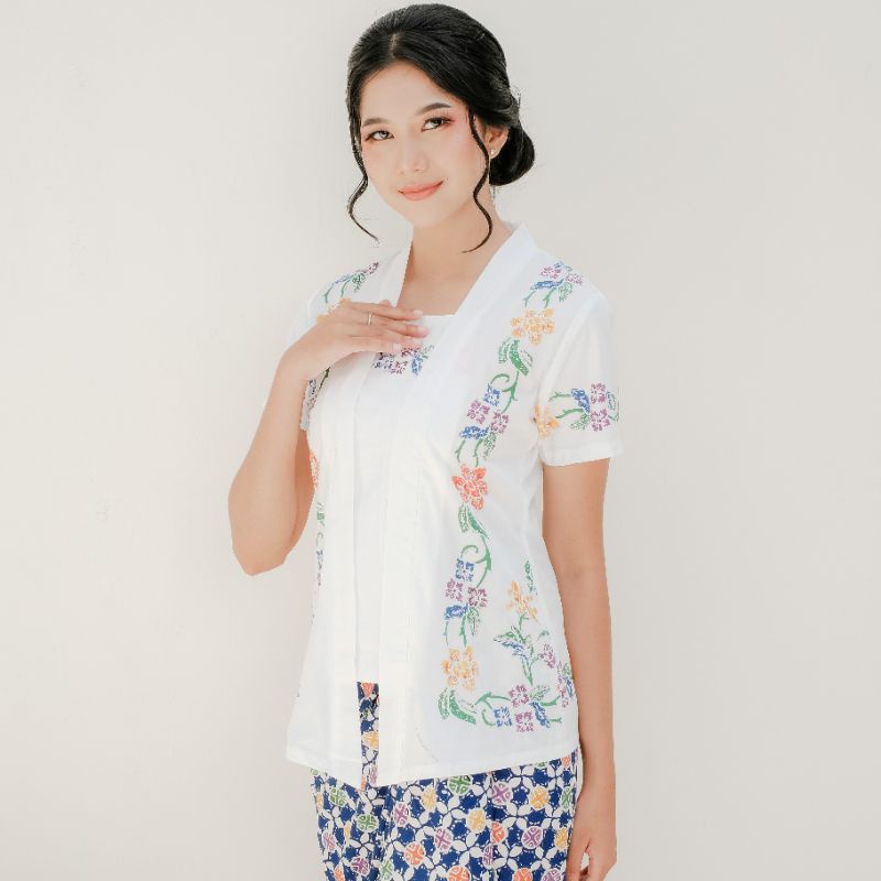 Kebaya Batik Encim Lengan Pendek - putih polos