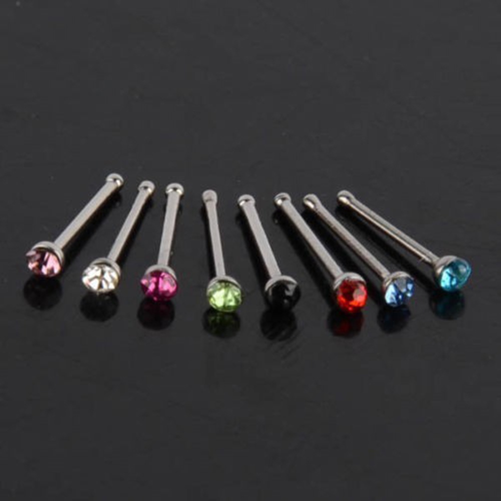 40pcs Anting Tindik Hidung Bahan Stainless Steel Dengan Kristal Berlian Imitasi