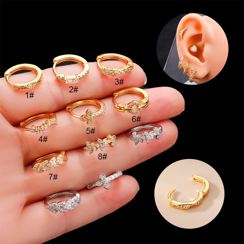 1pc Anting Tindikpiercing Telinga Bentuk Lingkaran Hias Zircon 10mm Warna Gold