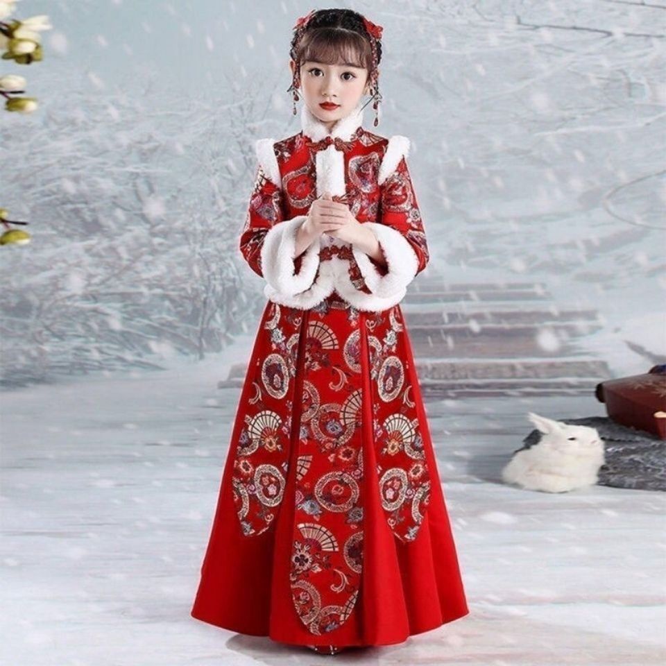 Hanfu girls' winter clothes children's ancient clothes Chinese style Plush New Year's clothes Tang g