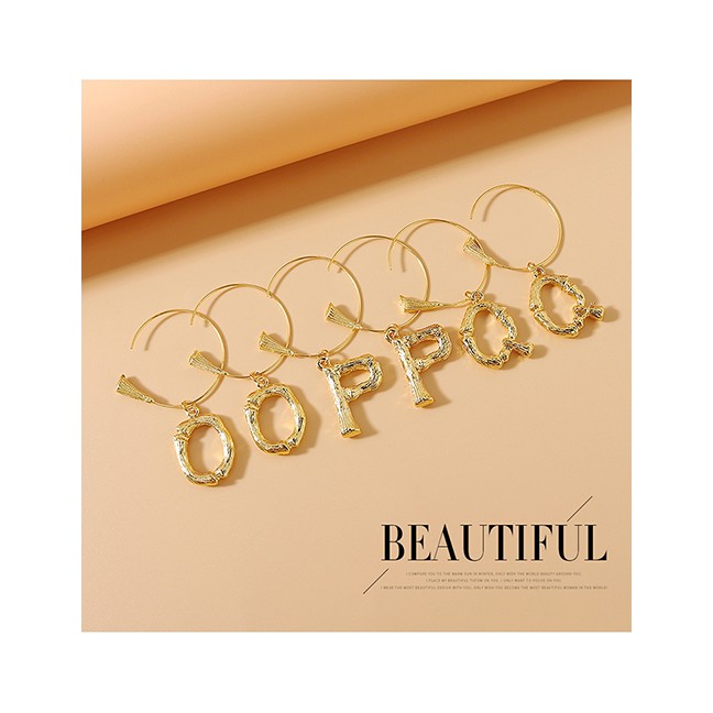 LRC Anting Tusuk Fashion Golden Alphabet Geometric O-Z shaped Alloy Earrings Y64253