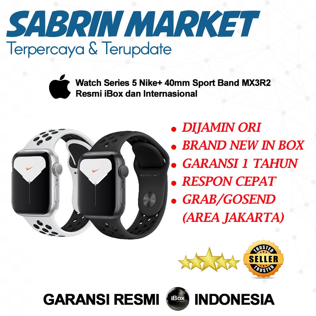 Watch Series 5 Nike+ 40mm Grey Black Silver White Sport Band MX3R2 Resmi iBox dan Internasional