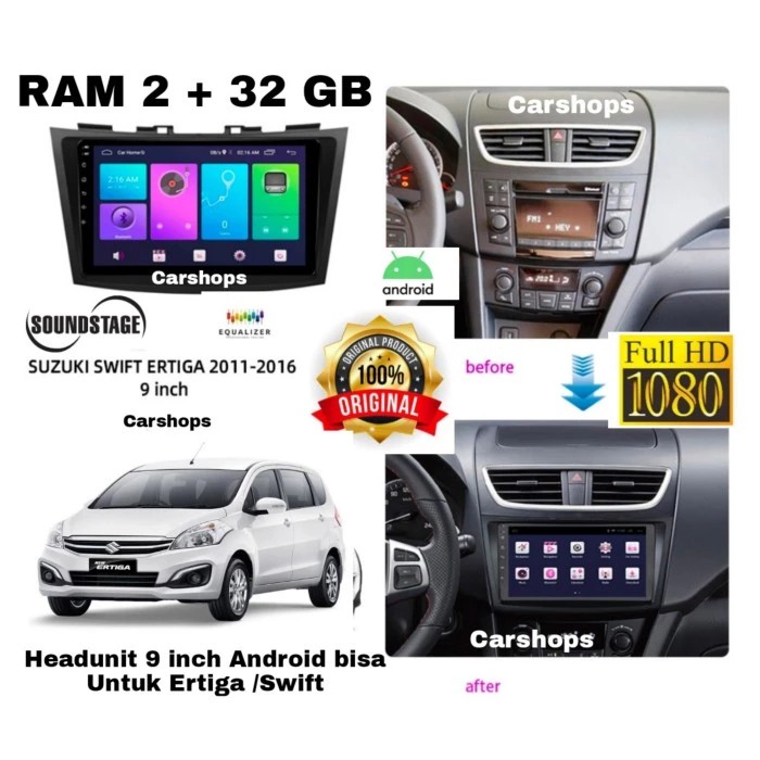 Headunit Android 9 Inch Suzuki Ertiga Dsp Ram 2 /32 GB Frame + Kabel - 2/32GB Dsp