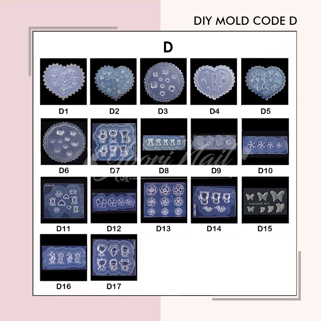 DIY MOLD 3d (B) nail art cetakan silicone gel acrylic mold hati crown kerang heart flower mix shaped