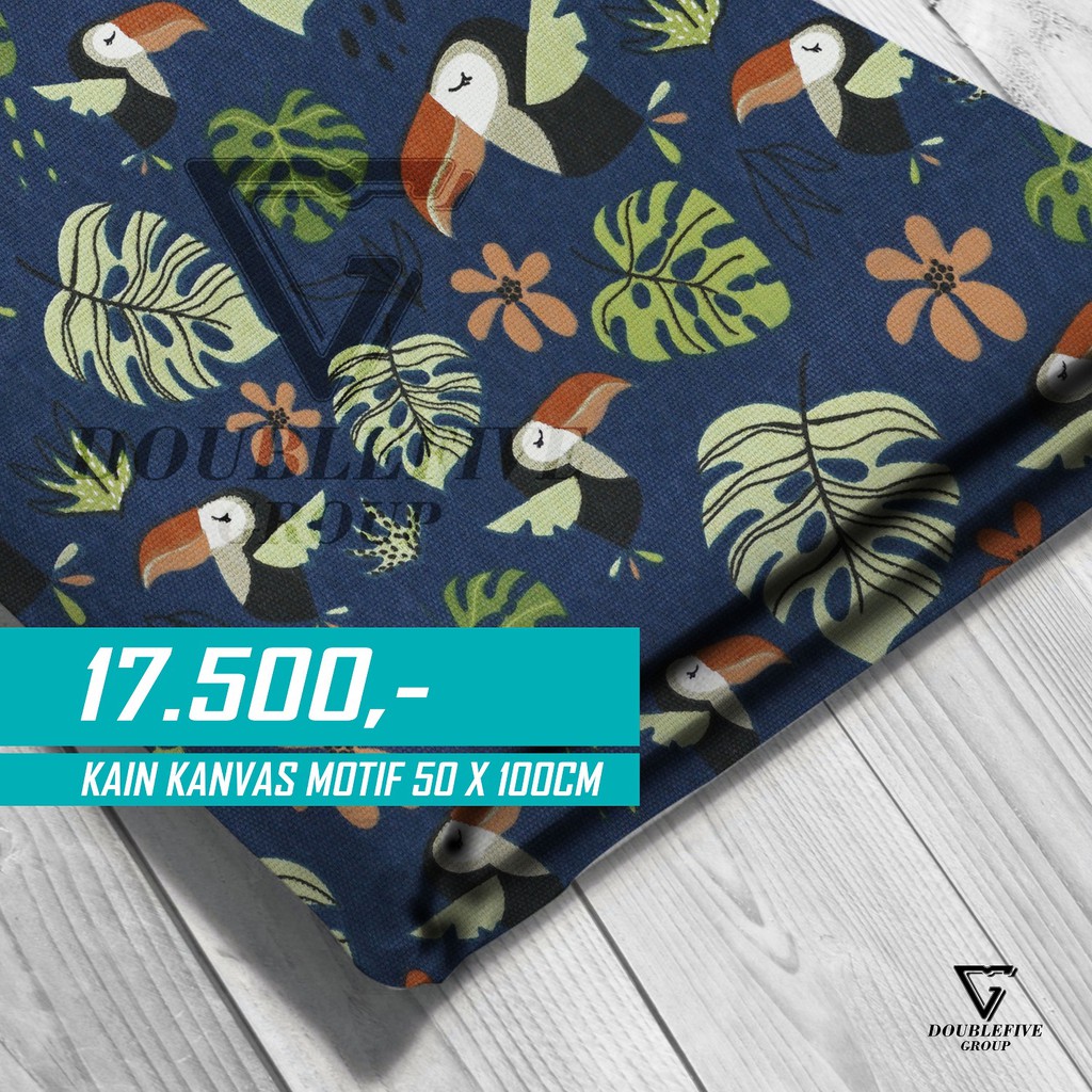 Kain Kanvas Meteran Motif 50 x 100 Cm - Rangkong Navy