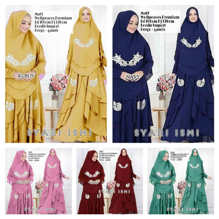 Gamis Syari Ismi CR Bahan wollpeach premium bordir fit to L besar -