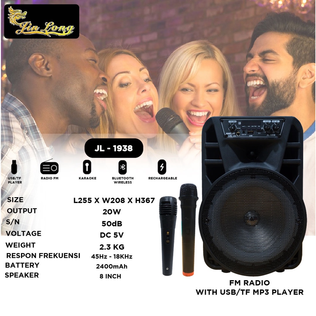 SPEAKER JINLONG ORIGINAL JL 1938 WIREELESS SPEAKER KARAOKE SPEAKER BLUETOOTH