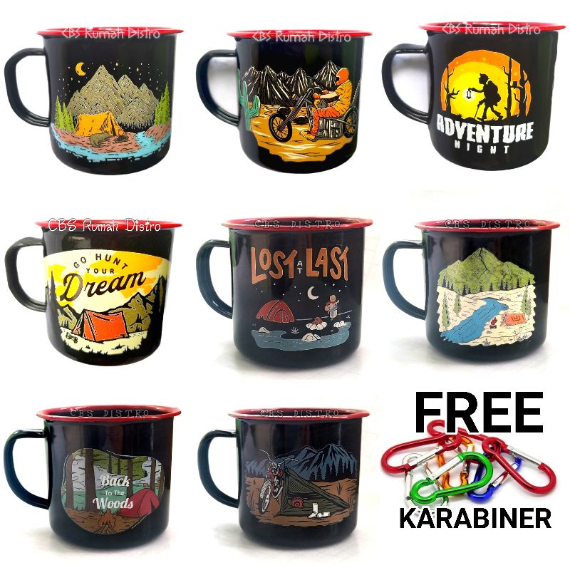 Gelas Cangkir Mug Enamel Kopi Coffee Vintage Outdoor Gunung Camping Jadul
