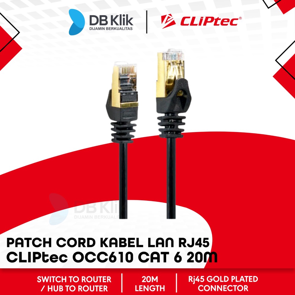 Patch Cord Kabel LAN RJ45 CLIPtec OCC610 Cat 6 20Meter- Cable UTP Cat6