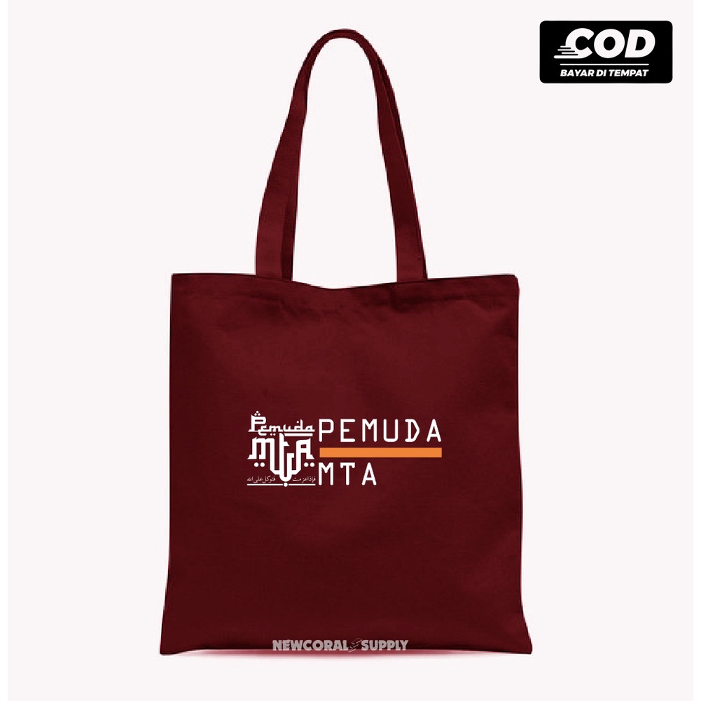 Tas Bahu ToteBag Pemuda MTA "Majlis Tafsir Al-Quran" / Muslim Bahan Drill Premium Resleting Tali Kai