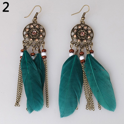 Hu Hu Hu Hu Hu Alat Bantu Pasang Kacamata♡ Anting Kait Gantung Desain Dream Catcher + Rumbai Bulu Gaya Vintage / Bohemian / Etnik Untuk Wanita