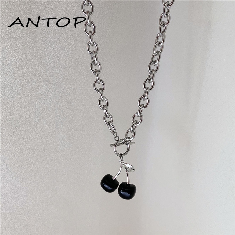 Set Kalung Chokergelang Rantai Liontin Buah Ceri Warna Hitam Elegan Untuk Wanita  ANTOP