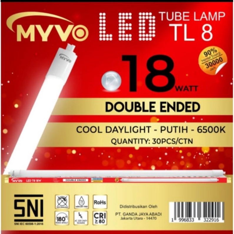 Lampu LED Tube Light T8 18 Watt Cahaya Putih Myvo