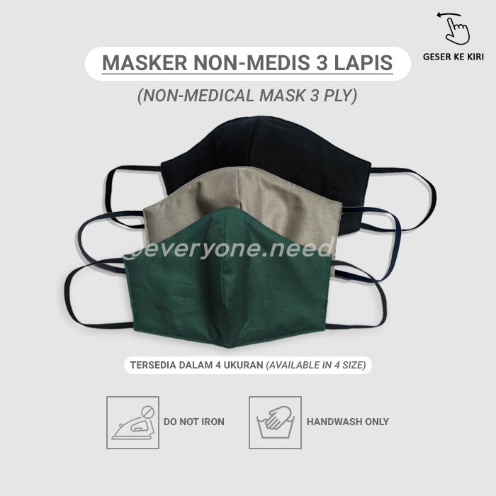 Masker Polos Kain Dewasa dan Anak Earloop dan Hijab 3 Lapis (3 ply)