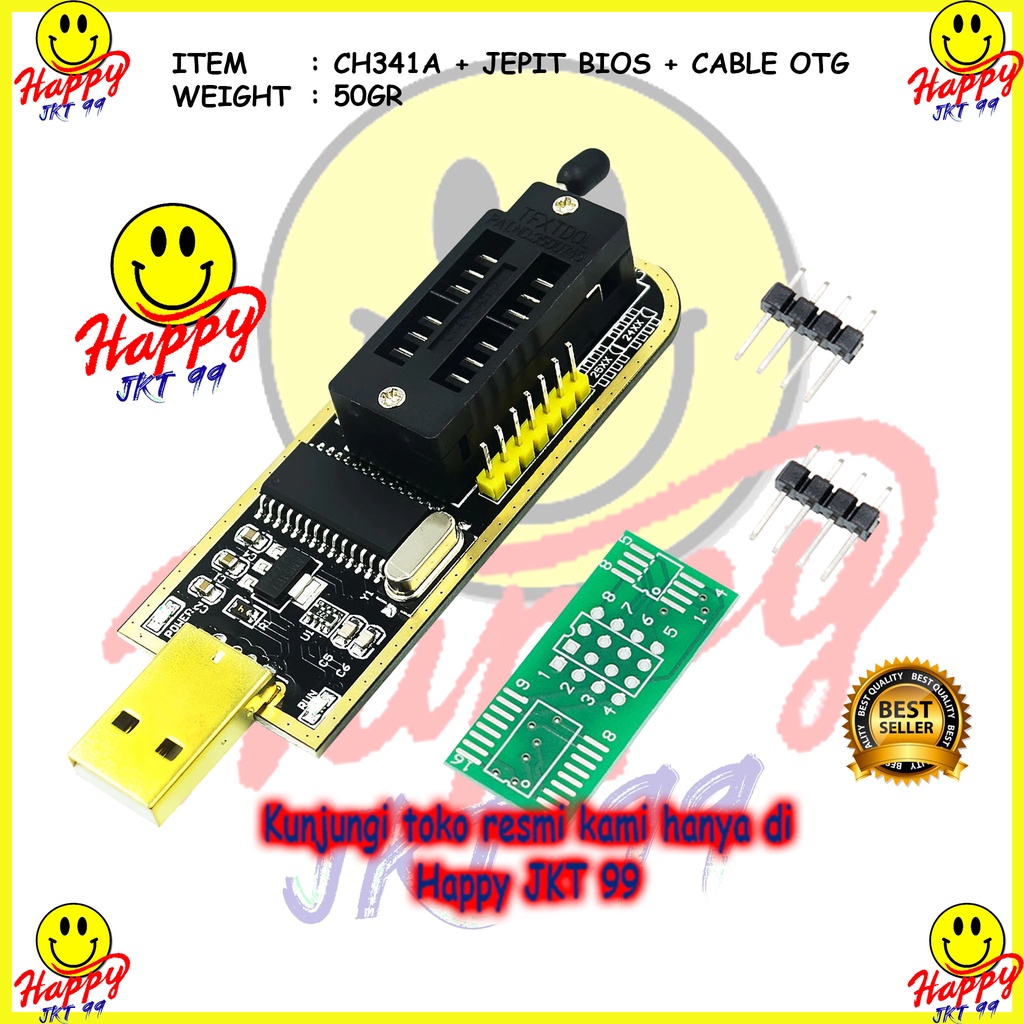 [ HAPPY JKT 99 ] CH341A + OTG + KABEL JEPIT IC ANDROID EEPROM FLASH BIOS USB PROGRAMER ORIGINAL