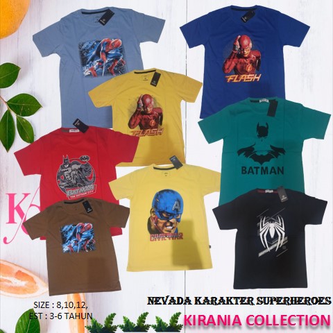 KAOS ANAK NEVADA JUNIOR KARAKTER SUPERHERO SIZE 5-6 7-8 9-10 11-12 13-14 15-16