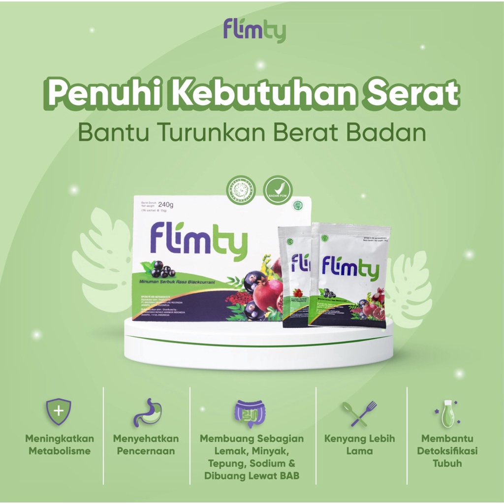 FLIMTY Fiber Detox Antidioksidan Rasa Blackcurrant / Raspberry / Minuman Diet Pelangsing Alami Pelangsing Ampuh 1 Box 16 Sachet BPOM