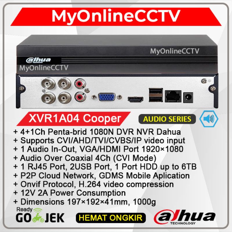 XVR1B04 DVR XVR Kamera CCTV DAHUA COOPER 4CH Analog + 1Ch IP camera