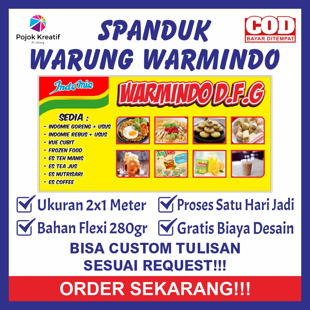 Spanduk Sepanduk Bener Banner Baner Backdrop Promosi Usaha Warung Warteg Makanan Warmindo Warung Ind