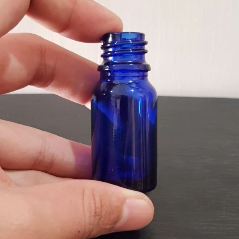 botol kaca pipet 10ml tebal biru - ring segel putih