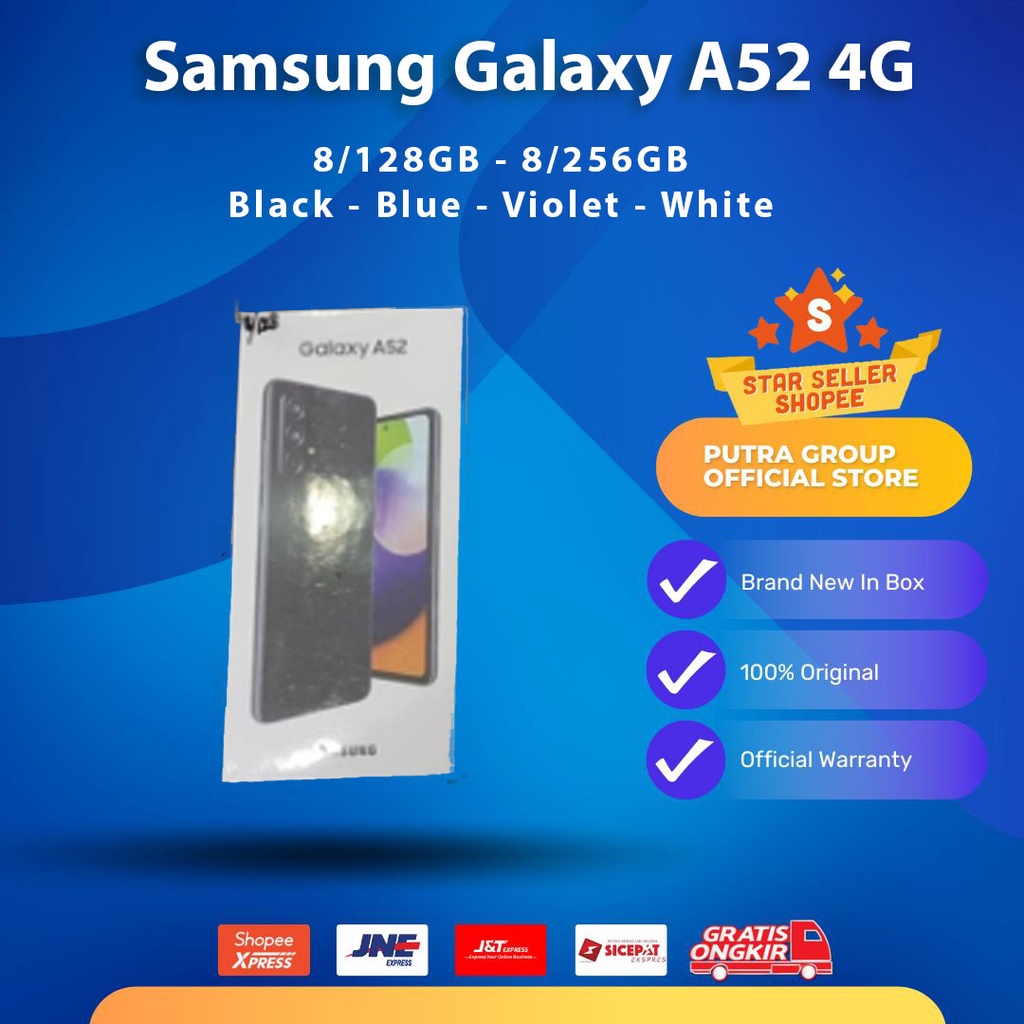 (RESMI) Samsung Galaxy A52 8/128GB 8/256GB 128 256 GB Black White Blue Violet SEIN